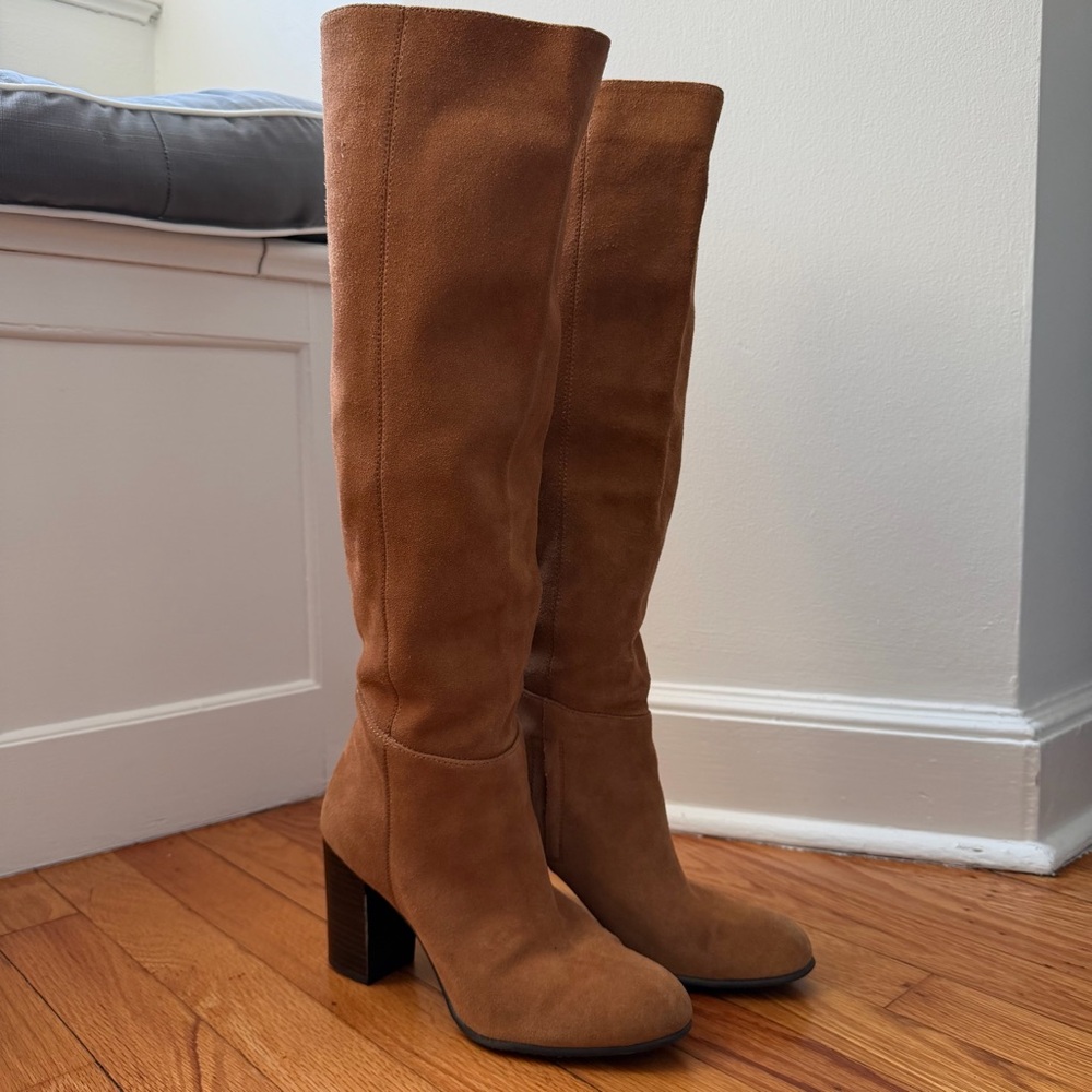 Sam Edelman Tan Suede Knee High Stacked Heel Boots Women’s Size 7.5